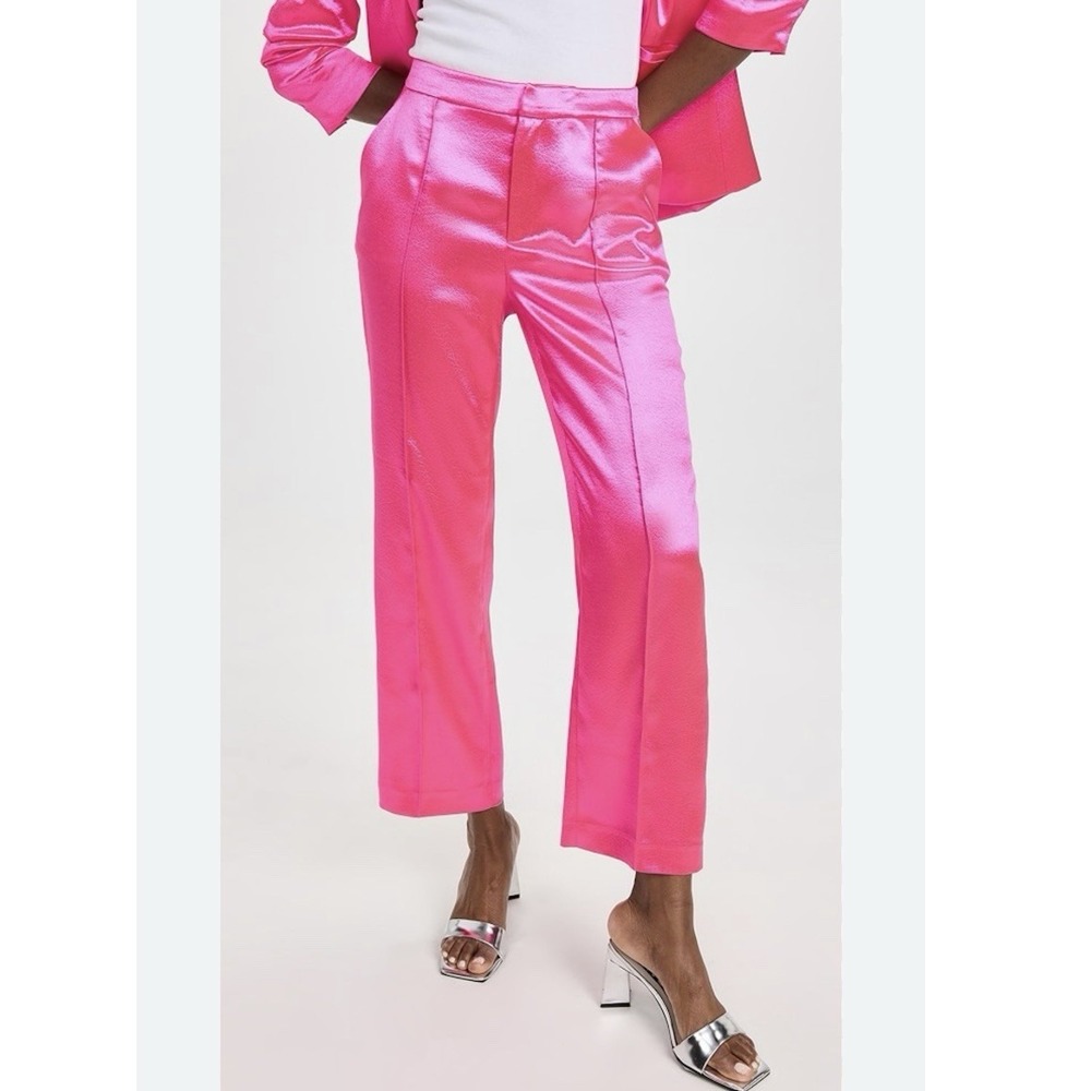 NEW‎ Cinq à Sept $365 Ultra Pink Satin Karis Pants Straight Leg Mid Rise Sz 2 XS